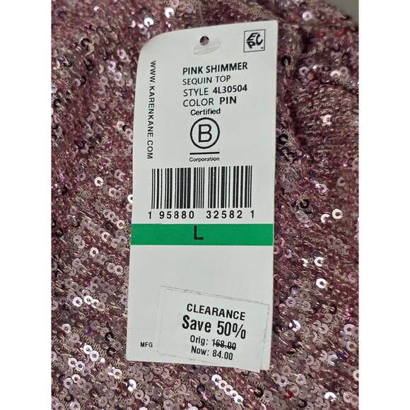 NWT Karen Kane pink shimmer sequin long sleeve top ruched sides - large - Picture 8 of 8